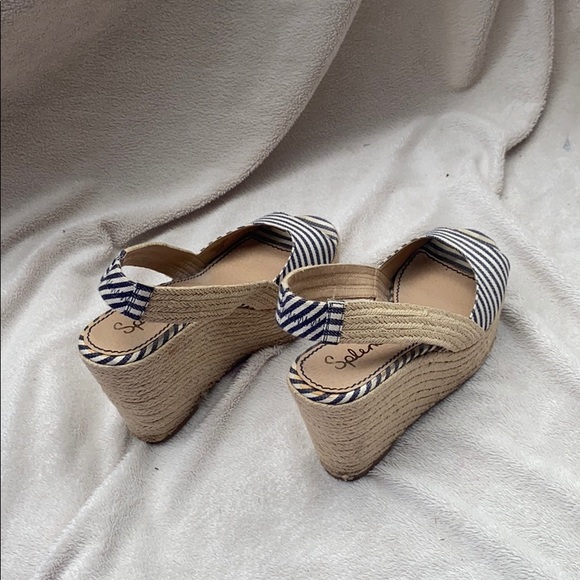Splendid Blur and White Stripe Espadrilles Wedges - Picture 3 of 3